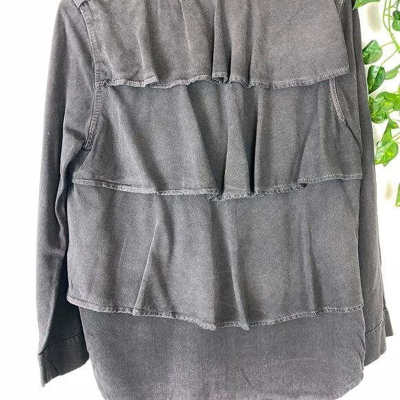 AMO Charcoal Ruffled Brushed-Twill Jacket P493 - Picture 7 of 8